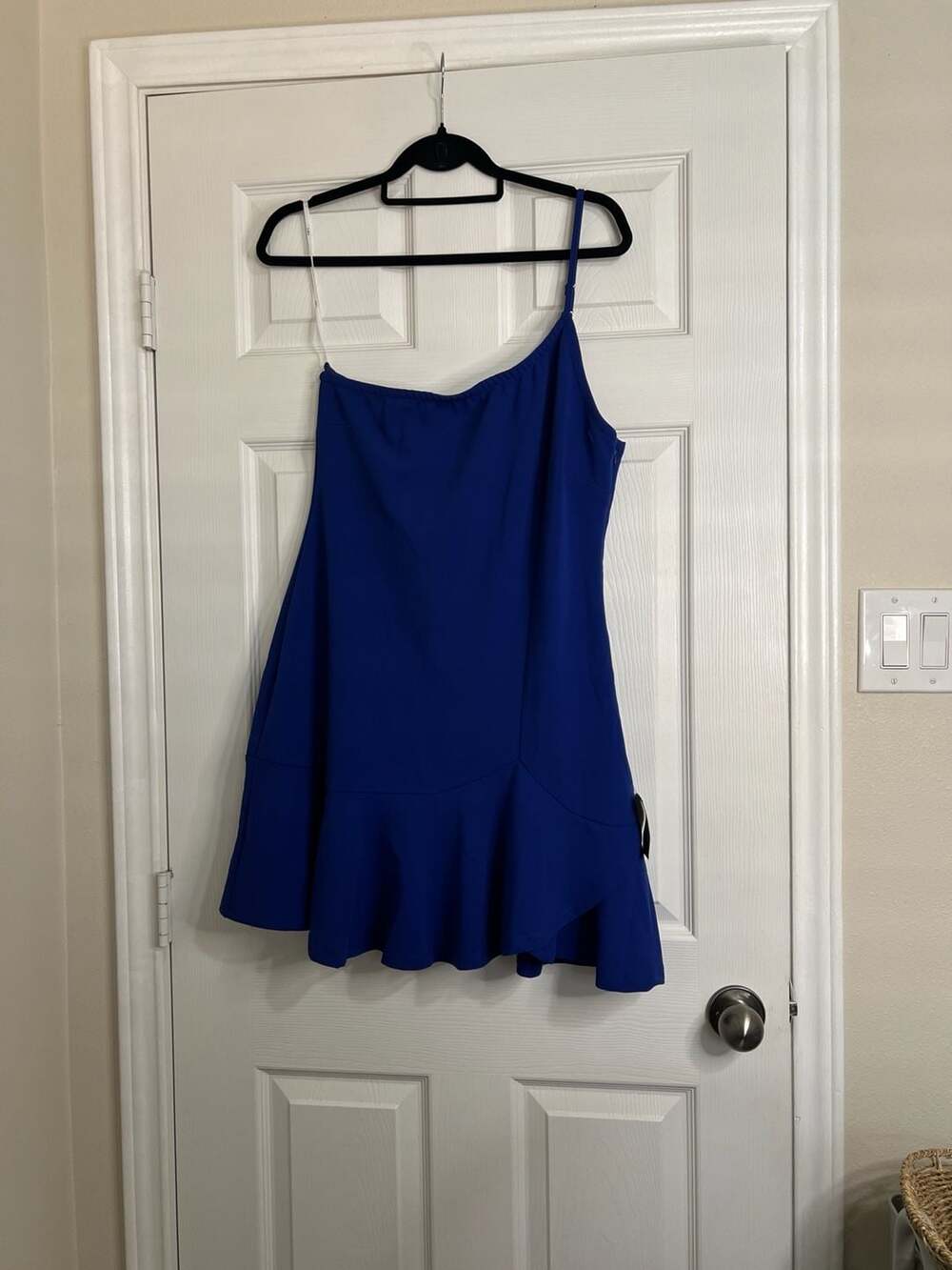 Lulus Royal Blue One-Shoulder Flounce Mini Dress